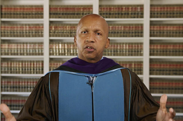 Bryan Stevenson speaking at the Tufts University Commencement ceremony on May 23, 2021.